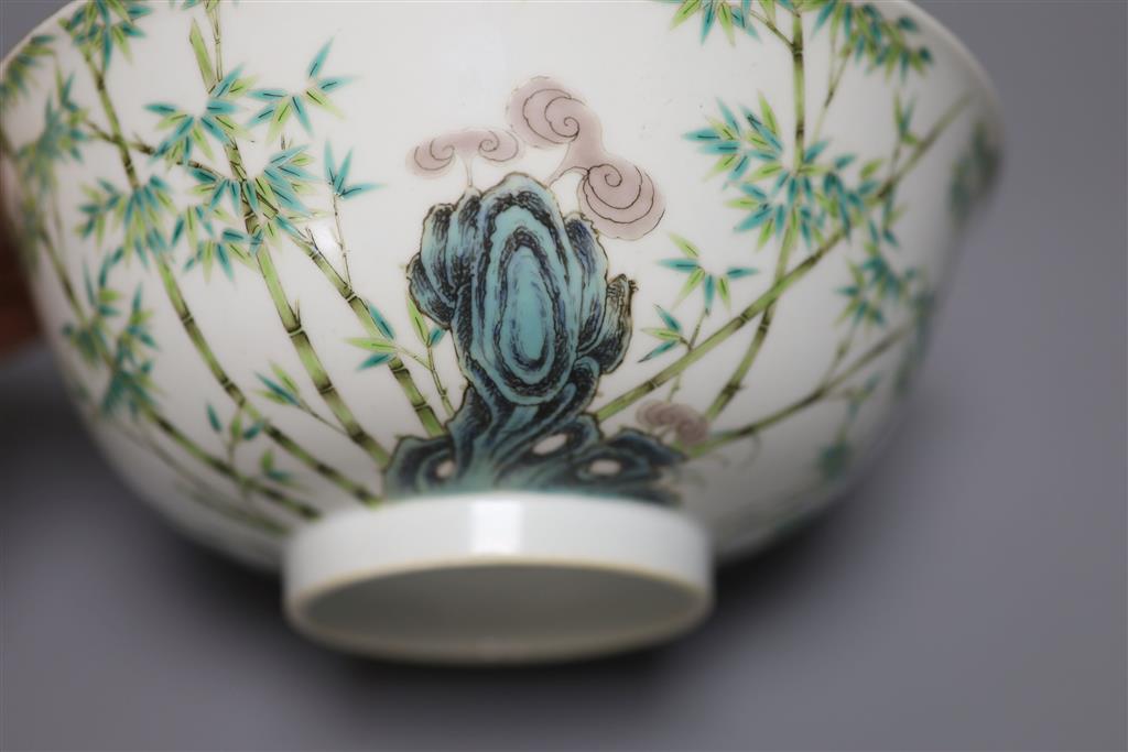 A Chinese enamelled porcelain bamboo bowl, diameter 20cm